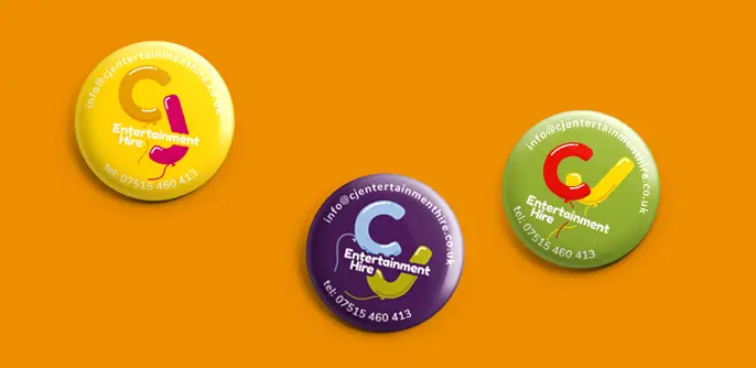 CJ Entertainment Hire pin badges