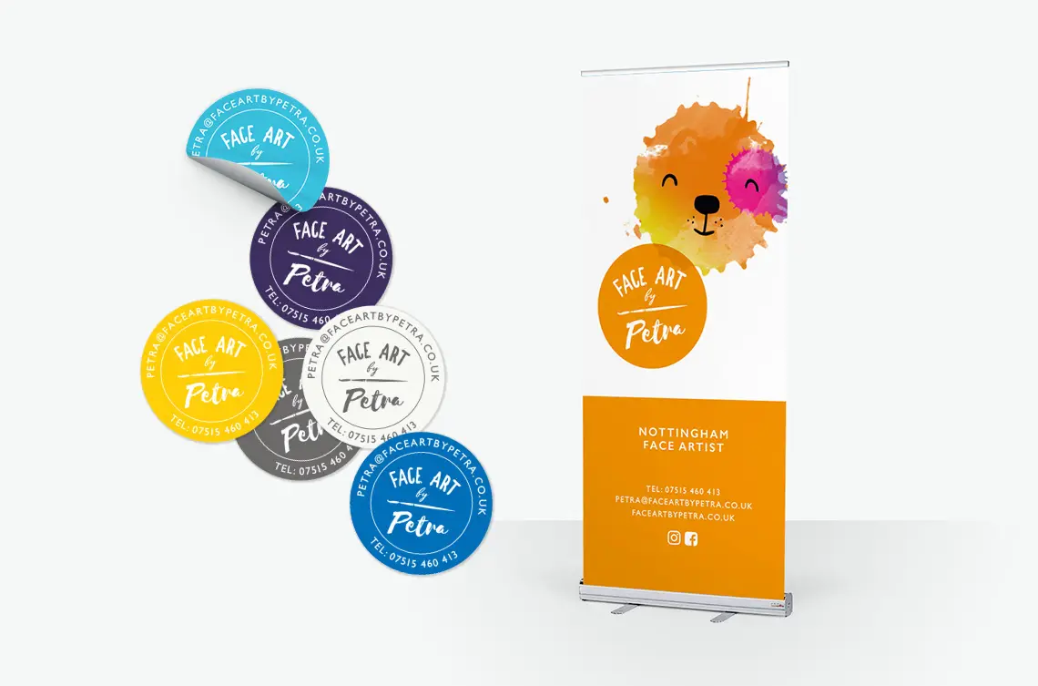 Face Art by Petra pop-up stand and promotional stickers